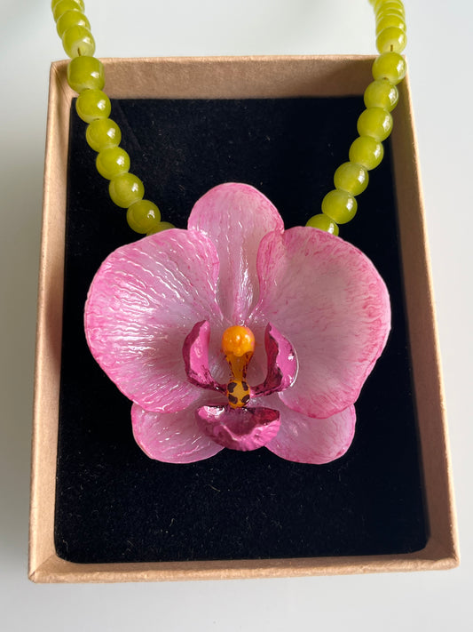 Collar cuentas Orquídea Rosa