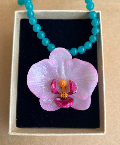 Collar cuentas Orquídea Rosa