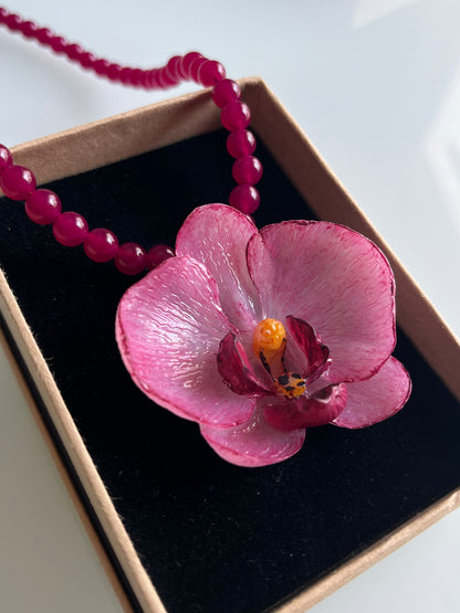 Collar cuentas Orquídea Rosa
